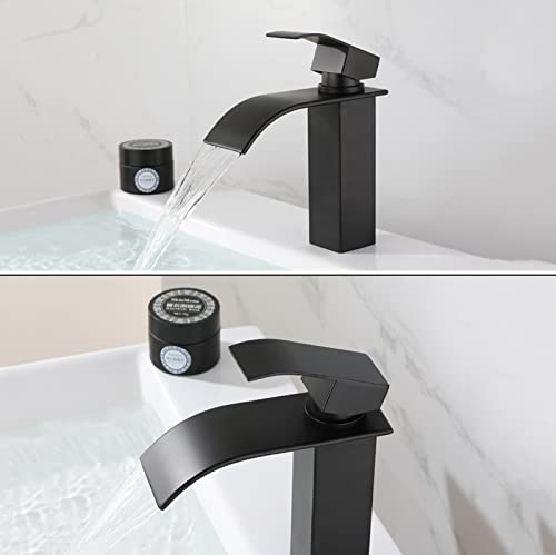 Robinet cascade noir salle de bain en acier inoxydable eau chaude froide