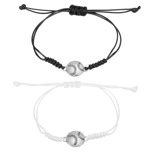 PATIKIL Baseball Bracelets, 2 Pcs Baseball Gifts Braided Wristbands with Baseball Beads for Teenagers, Adults, Black White