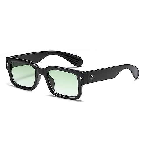 Image of HYLLE Square Sunglasses for Women Men Trendy Chunky Rectangle Sun Glasses Black Shades UV400 Protection (Black /Gradient Green)