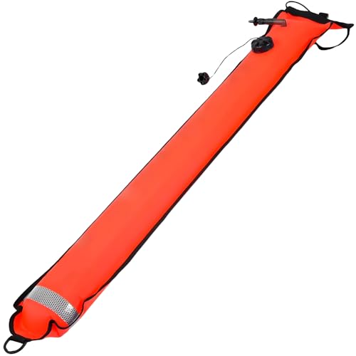 Scuba Dive SMB 6 Ft X 7 in with Reflective Strips, Orange Marker Buoy, Easy Inflation Valve for Enhanced Safety