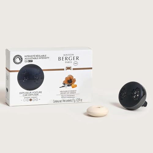Image of MAISON BERGER Car Diffuser Set, Velvet of Orient | Warm Vanilla Amber Notes, Refillable Vent Clip with Ceramic Refill, Passive 4-Week Diffusion, Made in France