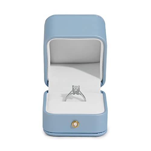 Sky Blue Leather Ring Gift Box for Proposal with Velvet Interior and Metal Hinges For Proposal Engagement Birthday Gifts