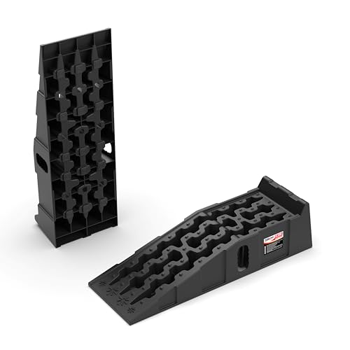 TOWKING Car Ramps for Oil Changes and Lift, Portable High Profile Car Ramps for Garage, Heavy Duty Tire Ramps for Larger Vehicles and Support Jack, 2pcs