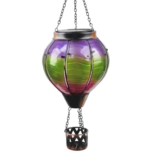 Lanterne solaire montgolfière en verre imperméable vert et violet pour décoration extérieure