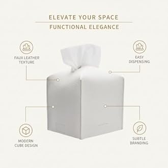 Tissue Box Cover Holder, Square with Bottom Belt by Carrot's Den - PU Leather Decorative Organizer for Tabletop, Bathroom, Car, Office | Pastel Gray