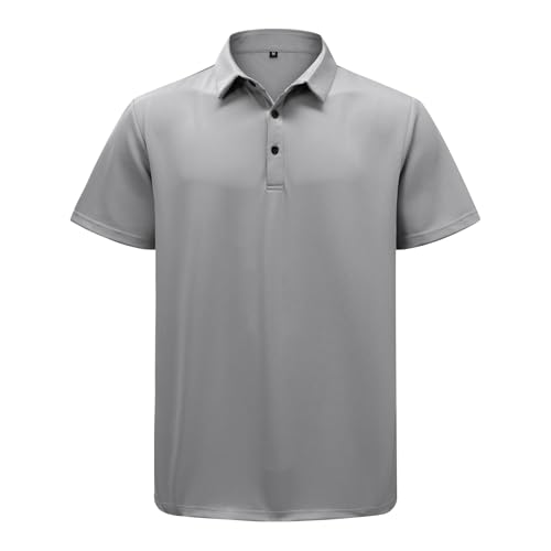 Allthemen Herren Poloshirt Kurzarm Stretch Polo T-Shirts Sommer Casual Polohemd Atmungsaktiv Golf Polo Grau XL