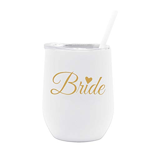 Creamole Bride Tumbler - 12 oz Stainless Steel Wine Tumbler with Lid