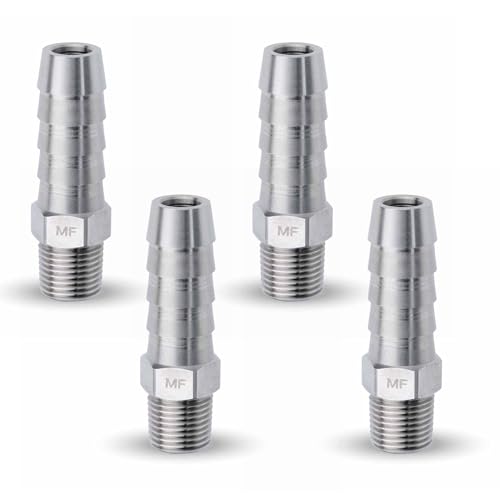 MAACFLOW MAACFLOW Stainless Steel 1/8" Male NPT to 3/8" Hose ID Barb Barbed Hose Fitting Adaptor Connector (Pack of 4)