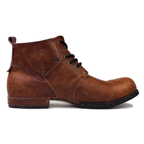Image of OSSTONE Moto Boots for Men Fashion lace-up Leather Chukka Boots Casual Shoes OS-6015-2-retro-brown-US-R
