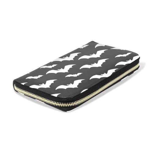 Long Wallets Leather Bifold Wallet for Women Halloween Bat Black with Zipper Credit Card Holder Large Capacity4