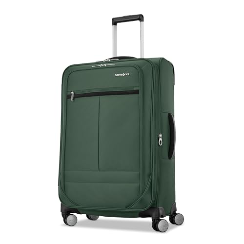 Samsonite Soft-Sided 25-Inch Lightweight Medium Checked Expandable Element Suitcase: Durable, 360° Spinner Wheels, Adjustable Telescopic Handle, 2 Front & 1 Side Pocket- Bistro Green