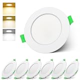 Großcat Focos Led Techo Empotrable 7W 220V, Downlight Led Blanco Cálido 3000K, Neutro 4000K, Frío 6000K, Corte 75-90mm, ultra delgado 24mm, foco de baño IP44 para Baño Cocina, Redondo Blanco, 6 Pack