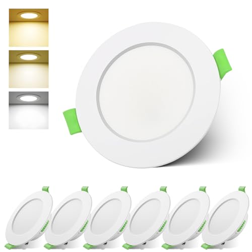 Großcat Focos Led Techo Empotrable 7W 220V, Downlight Led Blanco Cálido 3000K, Neutro 4000K, Frío 6000K, Corte 75-90mm, ultra delgado 24mm, foco de baño IP44 para Baño Cocina, Redondo Blanco, 6 Pack