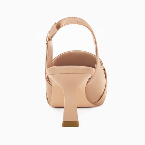 Image of Fashare Womens Slingback Heels Kitten Low Dress Shoes Closed Toe Metal Chain Elegant Work Pumps
