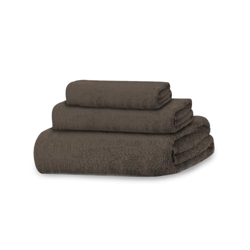 MERCURY TEXTIL- Juego de 3 Toallas 100% Algodón de 450gsm Suaves y Resistentes, 1 Toalla de Baño, 1 Toalla de Mano y 1 Toalla de bidé (Marrón Oscuro)