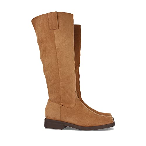 61835 Bota Plana para Mujer, Comodas, Estilo Casual, con Estampado Liso, y Cierre de Cremallera, Otono Invierno 2021. Talla 36 Camel