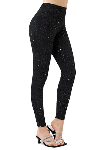 Hvanhome Black Shiny Sequin Pants Glitter Sparkly Leggings for Women L