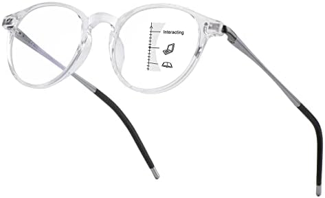 Exquisite Round Ultralight Progressive Multifocus Reading Glasses Women Men Durable Blue Light Blocking Anti EyeStrain/UV Multifocal Readers Spring Hinge（Mid-Near Range 3ft,Top is Not 0）2.5 Clear