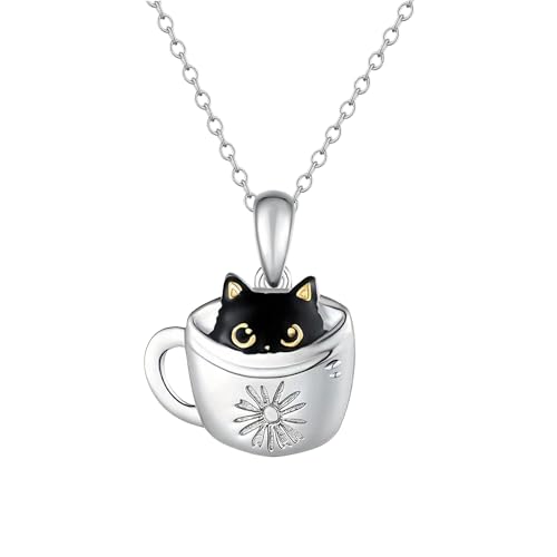 DkakoJew Black Cat Necklace Silver for Girls 3+