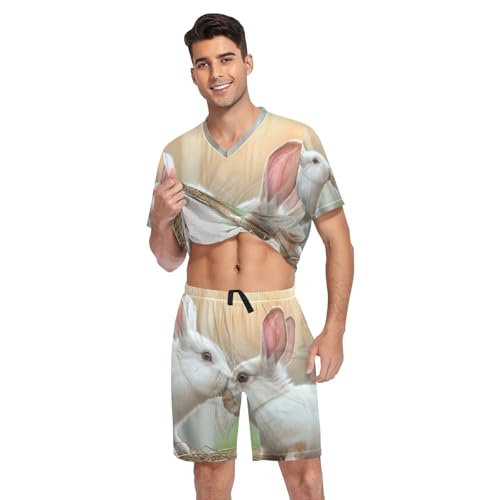 Pajamas Set for Men, Short Sleeve Pajama Sets Loose Loungewear, S-XXL3