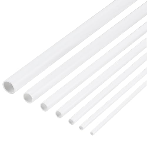 BENECREAT 48 Stück 7 Stile ABS Rundkunststoffrohr 2/3/4/5/6.5/8.5mm Weiße Stangen Hohlrohr Runder Hohlstab Für DIY Sandtisch Architekturmodellbau