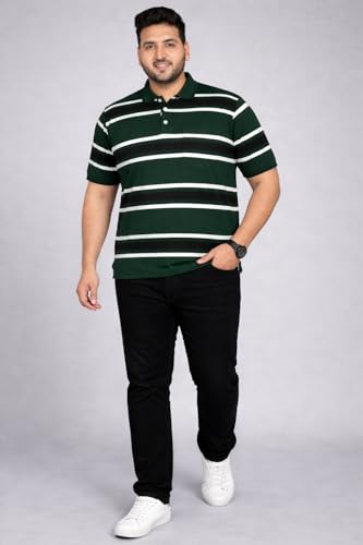 Image of INKKR Plus Size - Men Striped Polo Neck Tshirt