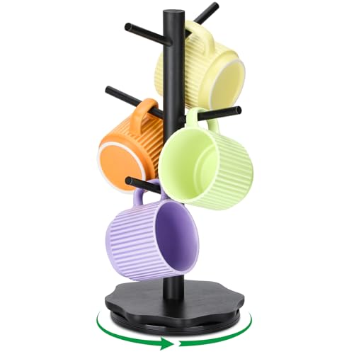 Euqvunn Porte-tasses pivotant à 360°, Support Tasse à Café en bois pour plans de travail, Support Tasse à base pétale épaissie, Arbre à tasse pour bar à café,...