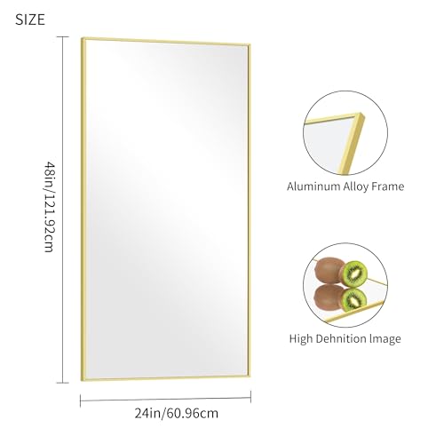 Image of COFENY 48x24In Gold Bathroom Mirror for Wall, Brushed Gold Rectangle Mirrors with Metal Frame, Bathroom Rectangular Mirror Modern Wall Mirror for Bedroom Living Room, Hangs Horizontal or Vertical