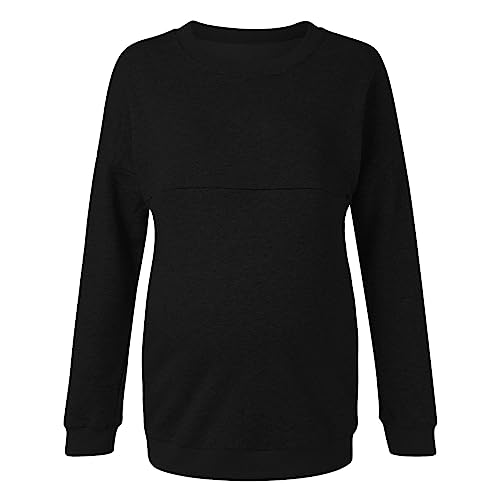 KBOPLEMQ Sudadera de maternidad con cremallera para mujer, monocolor, para invierno, manga larga, para lactancia, embarazo, lactancia, invierno, camisetas de manga larga, Negro , L