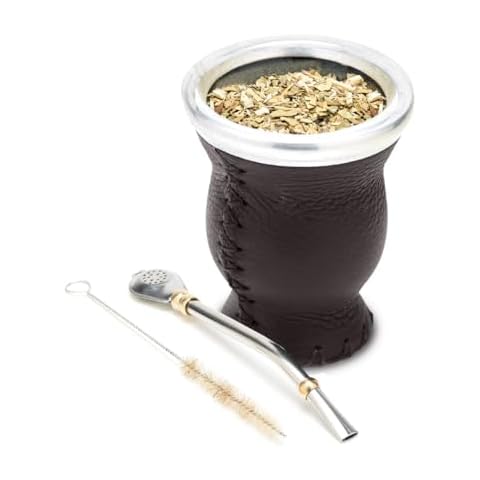 BALIBETOV Leather & Glass Yerba Mate Gourd Set (Mate Cup) with Yerba Mate Bombilla Cover