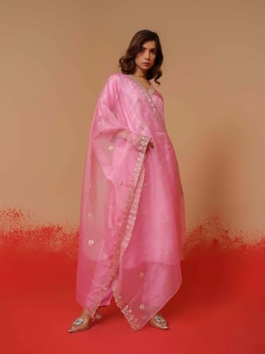 Image of Kaari Women's Embroidered Kurta Set with Dupatta - Festive Kurta Set for Women Polyester