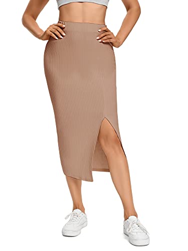 LYANER Women's High Waist Stretchy Rib Knit Split...