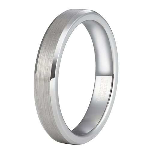 Bague de mariage en tungstène brossée pour hommes et femmes 4mm argent