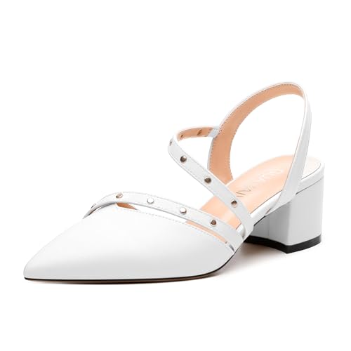 Women's Low Block Heel Pumps - Pointed Toe Slingback Slip-On, Solid Color Dress Shoes for Weddings, Parties & Everyday Wear - Main Image