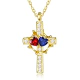 Garnet Sapphire Jewellery January September Birthstone Gold Crown Cross Necklace Sterling Silver Crown with Cross Necklace Faith Jewellery Birthday Valentine's Day Gift for Wife Mom Grandma