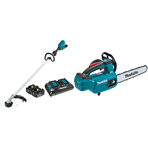 Makita XRU18PT 36V (18V X2) LXTBrushless String Trimmer Kit (5.0Ah), with XCU06Z 18V LXTLithium-Ion Brushless Cordless 10´´ Top Handle Chain Saw