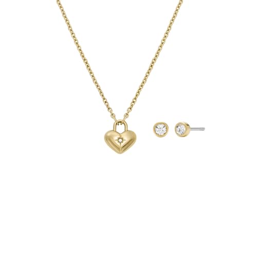 Fossil Womens Stainless Steel with lobster clasp closure pendant necklace and earring set