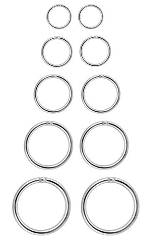 Carshier 5Pairs 6-14Mm Stainless Steel 16G Cartilage Hoop Earrings For Men Women Nose Ring Helix Septum Couch Daith Lip Tragus Piercing Jewelry Set 10S #TOP5
