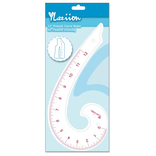 YLaziion 12inch 3mm Acrylic French Curve Ruler for Pattern Making- Clear Comma Shape Pattern Drafting Tool with Enlarged Scales | Non-Yellowing Vary Form Curve for Sewing & Fashion Design & Quilting
