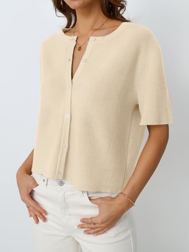 Image of LILLUSORY Short Sleeve Cardigan Sweaters for Women | Cropped Button Up, Summer 2026 Outfits, Y2K Fashion, Lightweight Knit, Versatile layering for work, casual & going out