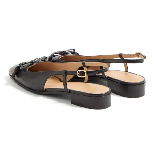 Zszszsu Women's Square Cap Toe with Bow Pumps Chunky Block Low Heels Slingback Buckled Strap Dressy Casual Comfy Daily Wear Shoes Size 4-16 US3