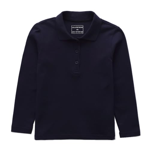 lollipopbear Polo Shirt Long Sleeve Shirt for School Girls Boys Polo Shirts Navy M