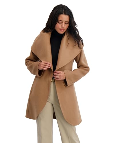 Image of TAHARI Womens Double-faced Luxury Soft Wool Blend Peacoat Removable Belt Wool Coat Oversized Collar