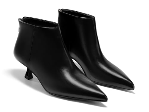 Coutgo Womens Kitten Low Heel Booties Pointed Toe Short Ankle Boots Back Zipper Fall Shoes, Black, Size 9