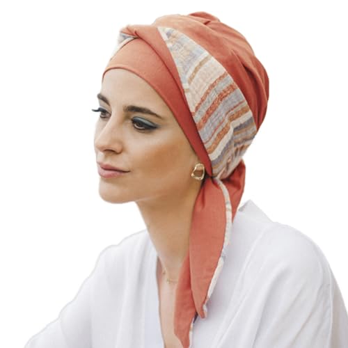 CAREBELL Smooth Mediterraneo Coral - Turbante Gorro oncologico de bambú para quimioterapia o Alopecia