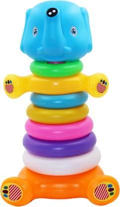 Asian Jumbo Elephant Teddy Rings 7 Stacking Toddler Rings Educational Stacking Ring for Kids (Multicolor)