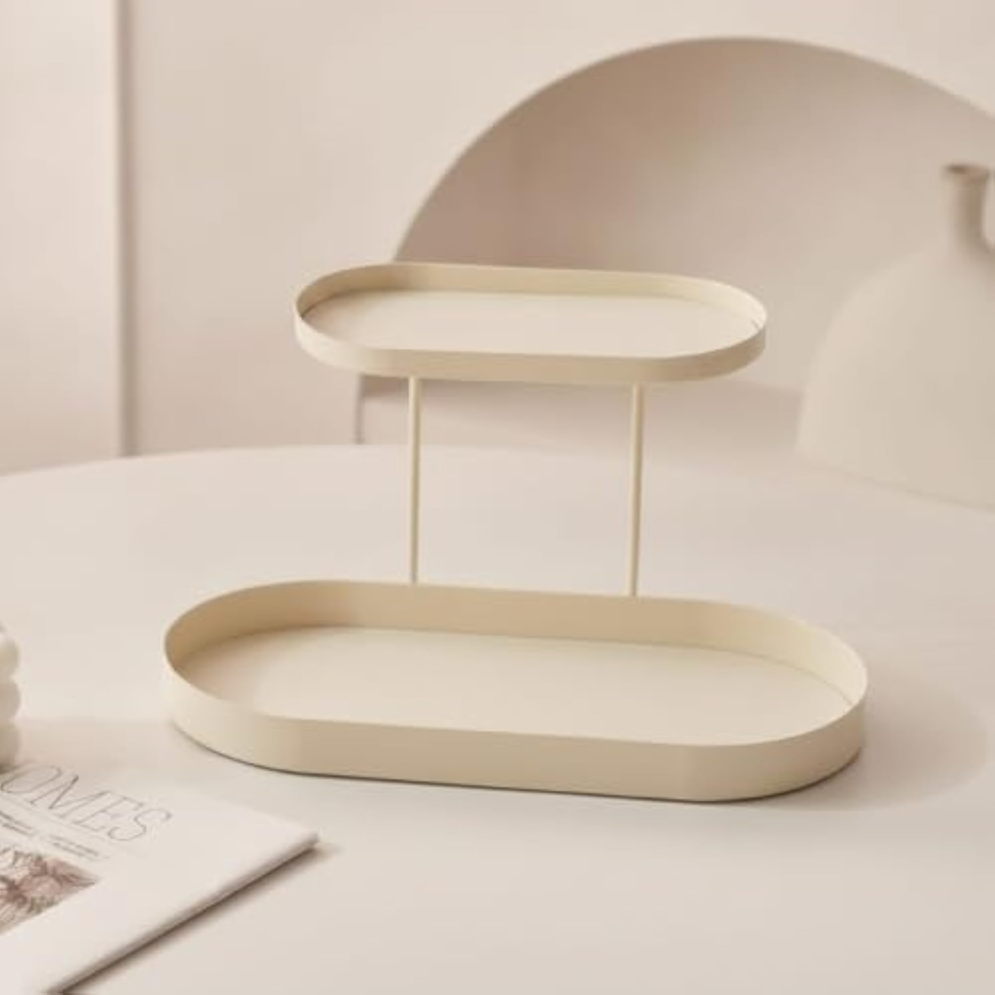 Double-Layer Two-Tier Cosmetic Organizer with Metal Frame