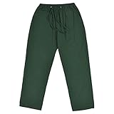 JEsilunmaMY Men's Linen Lounge Pants Elastic Waist Drawstring Pocket Slacks Solid Color Casual Loose Straight Leg Trousers (Green,Small)