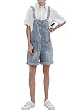 Minetom Damen Mädchen Kurz Jeanslatzhose Denim Overall Jumpsuit Kurze Latzhose Sommer Shorts Playsuit Romper mit Taschen H Blau S