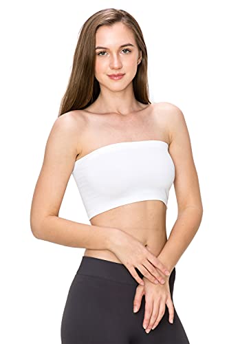 Kurve Seamless Bandeau Tube top - UV Protective Fabric, Rated UPF 50+ (Non-Padded) Made in USA, White, X-Small/Medium